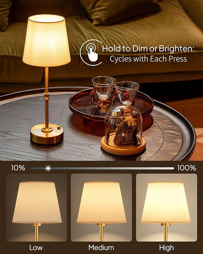 EppieBasic Cordless Table Lamp Rechargeable: Fast Charging & Long Lasting - 2700K Warm Light Vintage Gold Lamps for Women Housewife - Dinning Living Room Bedroom