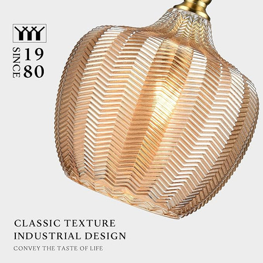 Modern Glass Pendant Light, 9.5"x16.5" Amber Sunset-Striped Light Fixture with Gold Cap, 15"-72" Adjustable Line, E26 Socket for Kitchen Island or Hallway – Sunset Gold Tulip