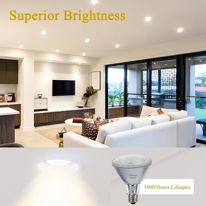 120V 75W Par30 Halogen Flood Light Bulbs, Halogen Long Neck Bulb, 2700K Warm White Dimmable High Brightness, Great for Accent Lighting, Tracking, Recessed Bulb 6Pack
