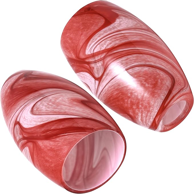 GO&SO 2-Pack Burgundy White Swirl Glass Pendant Lights Kitchen Island - Hand-Blown Vortex Texture Pendant Lamp Fixtures, E26 Base, 7.8"H Oval Art Fixtures, 1.57" Fitter,Mini Chandelier Replacement Set