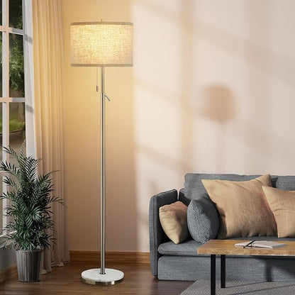 GyroVu Marble Floor Lamp, Adjustable Height Standing Lamp with Marble Base Tall Lamp with Pull Chain Switch Floor Lamps for Living Room, Bedroom & Office Bulbs Not Included(Silver)