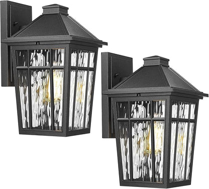 Darkaway 2pcs Outdoor Wall Lights for House, 14inch Large Exterior Lighting Fixtures Wall Mount Porch Lights Waterproof Outdoor Sconce Lights with Water Ripple Glass for Patio Hallway Garage