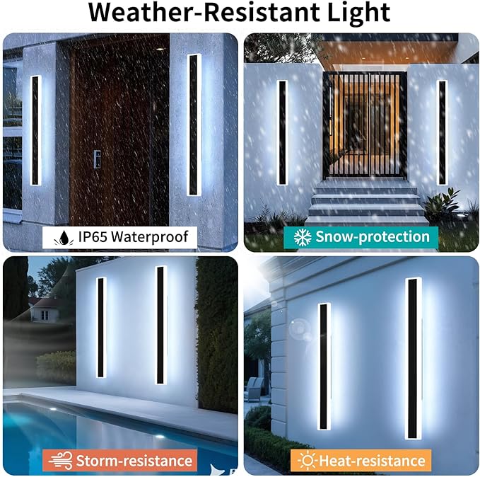 Mikeru 2Pack 47.2inch Long Led Wall Light, 6000k Cool White Modern Outdoor Wall Light Ip65 Waterproof Black Acrylic Porch Exterior Lighting Fixtures, Exterior Wall Mount Lights