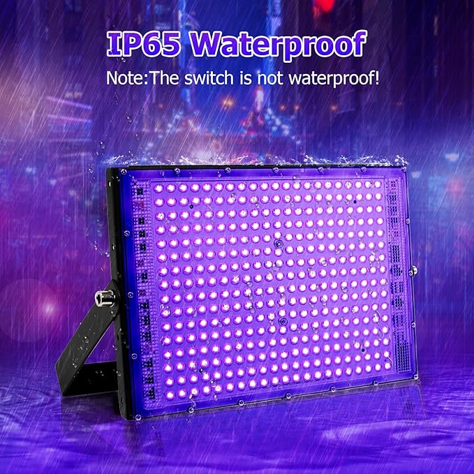 4 Pack 300W LED Blacklight, UV Black Lights for Glow Party, IP65 Waterproof Outdoor UV Floodlight for Black Light Party,Body Painting,Fluorescent Painting,Birthday Parties,Halloween