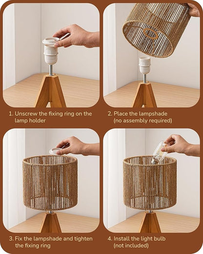 EDISHINE Small Rattan Table Lamp, Wood Tripod Bedside Lamp, Boho Nightstand Lamp for Living Room, End Table, Office, E26 Base, Natural Style