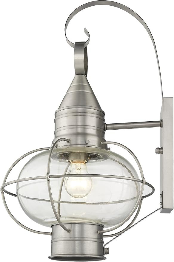 Livex 26904-91 Transitional One Light Outdoor Wall Lantern from Newburyport Collection in Pwt, Nckl, B/S, Slvr. Finish, Brushed Nickel