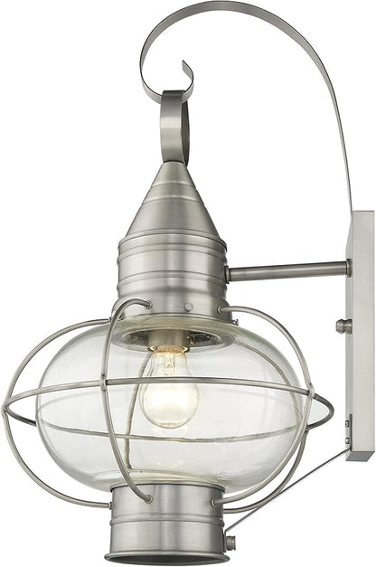Livex 26904-91 Transitional One Light Outdoor Wall Lantern from Newburyport Collection in Pwt, Nckl, B/S, Slvr. Finish, Brushed Nickel