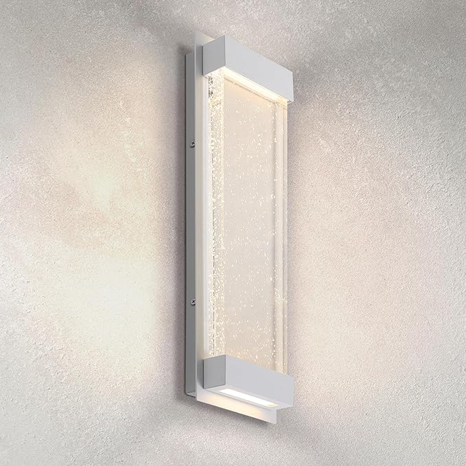 ASD LED 18" Bubble Glass Wall Light Fixture, Outdoor & Indoor Seeded Sconce | 3CCT, Waterproof, Dimmable, Up-Down Glow, ETL Listed | 22W 520LM 3000-5000K 100-277V | Exterior Porch Lighting | White