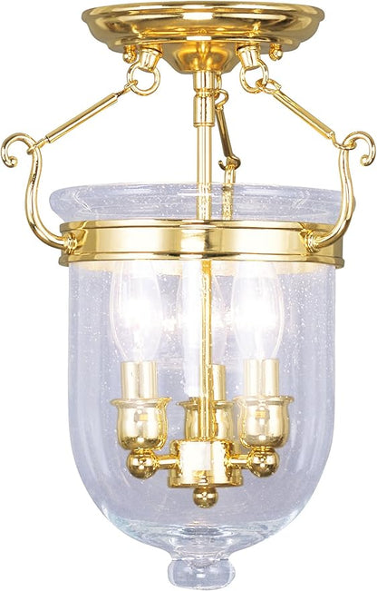 Livex Lighting 5081-02 Flush Mount with Seeded Glass Shades, Polished Brass