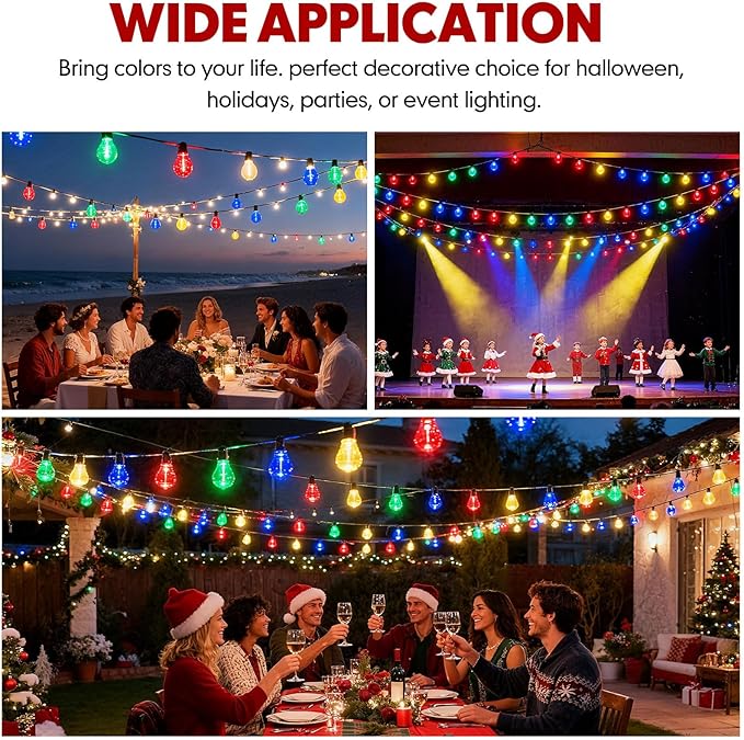 Mudder 60 Pack Light Bulbs 1w Replacement LED Light Bulbs S14 Shatterproof Waterproof String Lights Outdoor Indoor LED Lights Patio Bulb, E26 110v Regular Base(Multicolor,60 Pack)