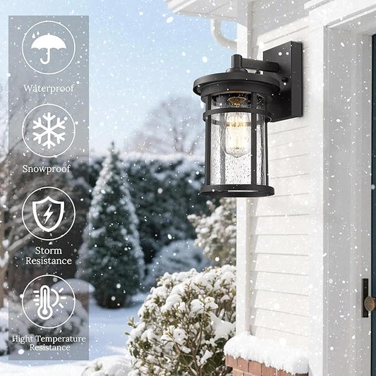 Casia Outdoor Wall Sconces, Exterior Wall Lantern, Farmhouse Porch Lighting Fixture, Front Door Mounted Lights, Outside Lighting Lamp for Patio, Porch, Garden,Balcony (Black, 12" H)