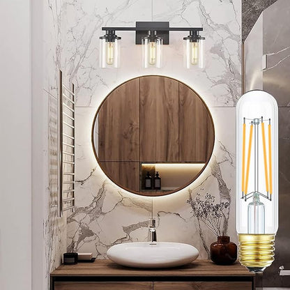 Leools Dimmable E26 Edison Bulb 8W Equal 60 watt Light Bulb AC120V Soft White 3000K Edison Light Bulbs 75 Watt 800LM Tubular T10 led Bulb for Rustic Pendant,Chandeliers,Wall sconces,Vanity 6Pack