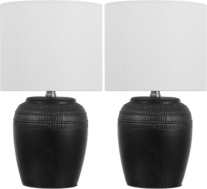 JONATHAN Y JYL5707A-SET2 16.75" Black Rustic Reeded Ceramic Table Lamp Set of 2 for Living Room, Traditional Farmhouse Bedside Nightstand Lamps with White Linen Shade, LED Bulbs Included