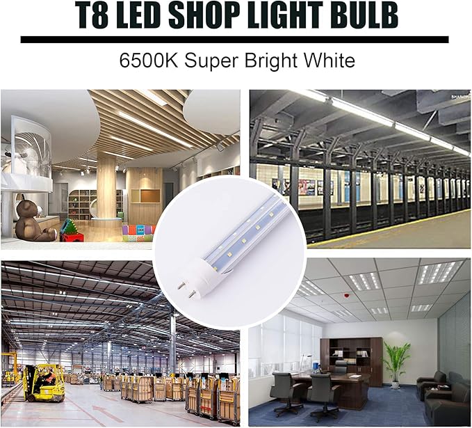 6 Pack T8 LED Tube Light Bulb 5FT 48W 6000K Cool White G13 Bi-Pin with Bright Dual Row LEDs T8 T10 T12 Fluorescent Light Bulbs Replacement 5 Foot Shop Lights