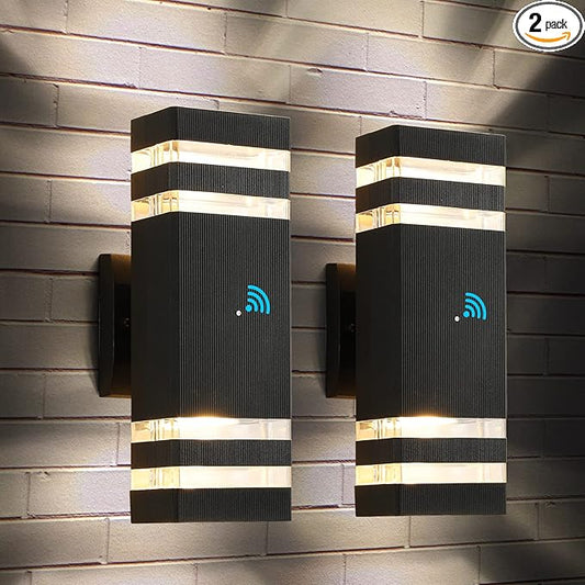 tewei Dusk to Dawn Outdoor Wall Lights Fixture, Up and Down Porch Lights Outdoor Wall Black Modern Exterior Lights, IP65 Warm White 3000K Waterproof LED Wall Sconce for House Garage, 2 Pack