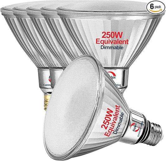 Explux 250 Watt Equivalent PAR38 LED Flood Light Bulbs, Super Bright 3300 Lumens, Dimmable, Full-Glass Outdoor Waterproof & Anti-Ageing, 5000K Daylight Spotlight, 6-Pack