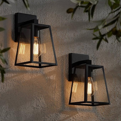 John Timberland Arrington Modern Rustic Outdoor Wall Lights Fixtures Set of 2 Tapering Black 10 3/4" Clear Glass for Exterior House Porch Patio Outside Deck Garage Yard Front Door Garden Home