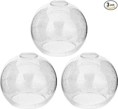 3 Pack Clear Seeded Glass Shade Replacements, Globe Glass Lamp Shade Covers for Light Fixtures, 1.65 Inch Fitter Globes Lampshades for Wall Sconces Chandelier Pendant Lights Bath Vanity Lights