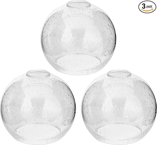 3 Pack Clear Seeded Glass Shade Replacements, Globe Glass Lamp Shade Covers for Light Fixtures, 1.65 Inch Fitter Globes Lampshades for Wall Sconces Chandelier Pendant Lights Bath Vanity Lights
