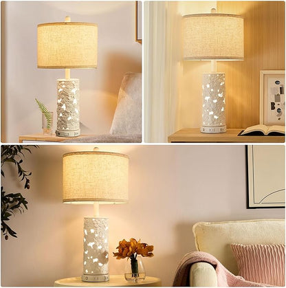 25.5" Modern Ceramic Table Lamp Set of 2 - Bedroom Nightstand Lamp for Living Room, White Bedside Lamp Farmhouse Night Stand Light Lamp for Study Room Office (Ceramic-2 Pack)