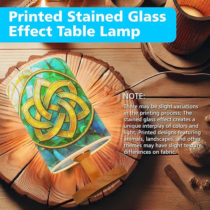 Celtic Knot Table Lamp LED 3-Color Pressed Bedside, Celtic Knot Shade Lamp with Wood Base for Bedroom Living Room Desk Office TL01