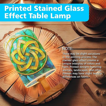 Celtic Knot Table Lamp LED 3-Color Pressed Bedside, Celtic Knot Shade Lamp with Wood Base for Bedroom Living Room Desk Office TL01