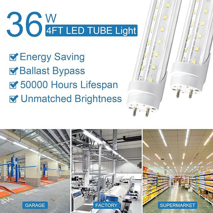 T8 LED Bulbs 4 Foot, 30 Pack 36W 4680LM 5000K Daylight White Type B 4FT LED Tube Lights, T8 T10 T12 Fluorescent Replacement Bulbs, Ballast Bypass, V-Shaped, Double Ended Power, Clear Cover
