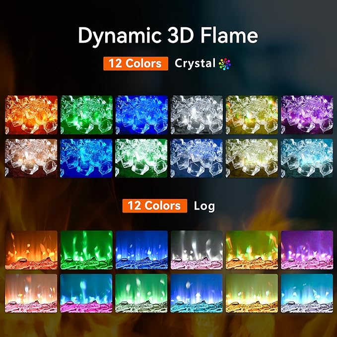 EUHOMY 60 Inch Electric Fireplace Wall Recessed and Wall Mounted with Adjustable Flame Color, Fireplace Heater with Remote Control, Linear Fireplace with Timer, Touch Screen, Log & Crystal, 750/1500W