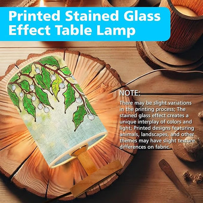 Mistletoe Tree Table Lamp LED 3-Color Pressed Bedside, Mistletoe Tree Shade Lamp with Wood Base for Bedroom Living Room Desk Office