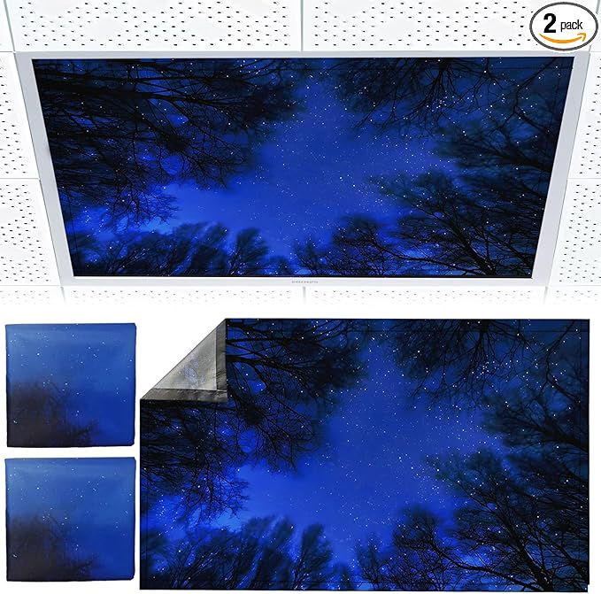 2pcs Fluorescent Light Covers - Light Covers for Ceiling Lights Classroom, Magnetic Light Filters for Office, Hospitals, Home 4 x 2 Feet (blue nebula)