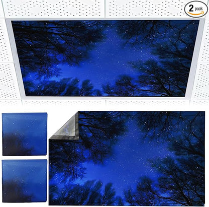 2pcs Fluorescent Light Covers - Light Covers for Ceiling Lights Classroom, Magnetic Light Filters for Office, Hospitals, Home 4 x 2 Feet (blue nebula)