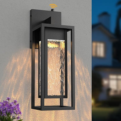 𝟏𝟓𝐈𝐍𝐂𝐇 LED Outdoor Light Fixture, Dusk to Dawn Outdoor Lighting with Rippled Glass, Outdoor Wall Lights Waterproof Porch Lights, Modern Outside Wall Lantern for Porch Patio Garage