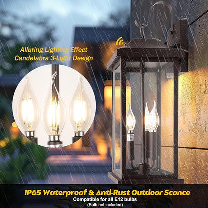 1-Pack 23” Dusk to Dawn Outdoor Light Fixture Oil Rubbed Bronze 3-Light, Extra Large Exterior Lighting Photocell Sensor Outside Wall Lantern for House Brown Porch Garage Light, E12