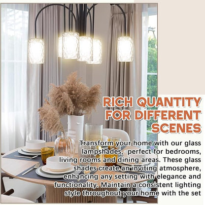3 Pcs Clear Hammered Glass Shade Replacements for Pendant Light Fixtures Glass Lamp Shade Cover, 1-5/8 Inch Fitter E26 Base, 4"w x 6"h, Replacement Lamp Globe for Chandelier Wall Sconce