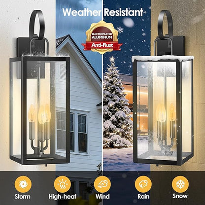 25'' Extra Large Exterior Lighting Fixtures with Closed Bottom, 2-Pack Waterproof Anti Rust Modern Front Porch Light, Outdoor Sconce Lights with E12 Socket, for Big House Garage Supermarket Factory
