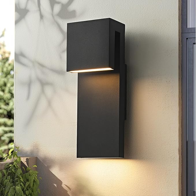 Modern LED Outdoor Wall Sconce 3000K 18W IP65 Waterproof Integrated LED Outdoor Wall Lights Anti Rust Black Porch Lights Exterior Lighting Outside Lights Fixture for Garage,Balcony,Backyard (1PACK)
