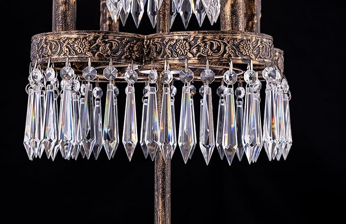 TOCHIC 26" Crystal Table Lamp for Living Room, 4 Lights Bedside Table Lamp Desk Lamps for Bedroom, Antique Bronze Night Stands Lamps for Foyer, Entryway, Staircase, Home Office, Kids Room