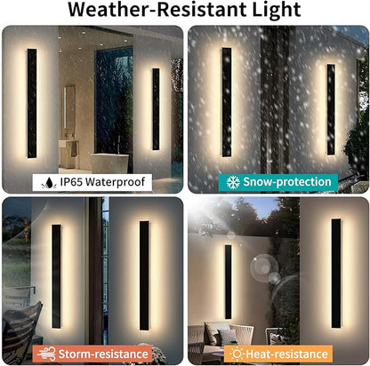 Mikeru 47.2" 2Pack Outdoor Wall Sconce 3000K Warm White - IP65 Waterproof Black Exterior Light, Hardwired Wall Mounted Fixture for Porch, Patio & Entryway | Non-Dimmable Weatherproof Design