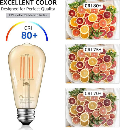 Mastery Mart 60 Pack Vintage LED Light Bulb 2200K Warm White, Dimmable, 5.5W (60 Watt Equivalent), ST19/ ST58 Clear Glass Antique Edison Style, 500LM E26 Decorative Filament Bulb