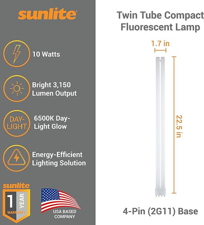 Sunlite FT40DL/865 Twin Tube Compact Fluorescent Lamp, FT 4-Pin, 40 Watts, 3150 Lumens, 6500K Daylight, 4-Pin (2G11) Base, ROHS Compliant, 10 Pack