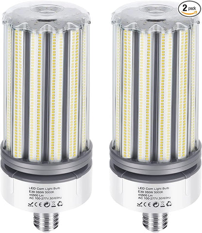 350W LED Corn Bulb E39 Mogul Base 2 Pack, 1400W Equivalent Bulbs, 45,500 Lumen Replacement Metal Halide/HID/HPS,5000K Daylight for Large Area Lights Gym Warehouse Parking Bay Light