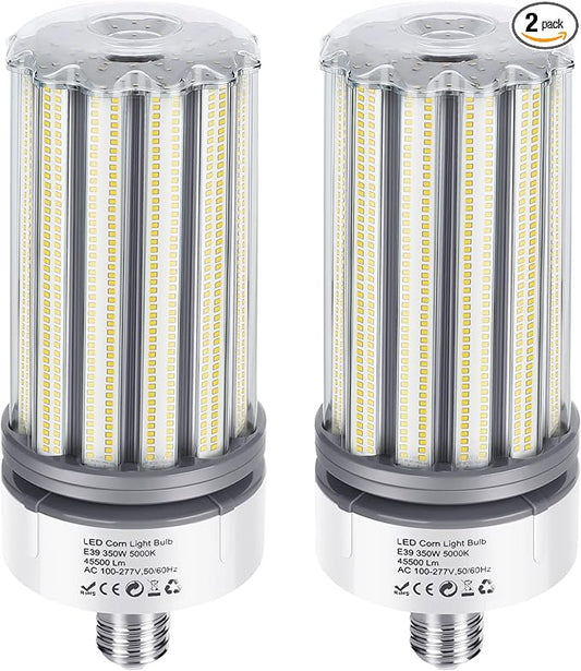 350W LED Corn Bulb E39 Mogul Base 2 Pack, 1400W Equivalent Bulbs, 45,500 Lumen Replacement Metal Halide/HID/HPS,5000K Daylight for Large Area Lights Gym Warehouse Parking Bay Light