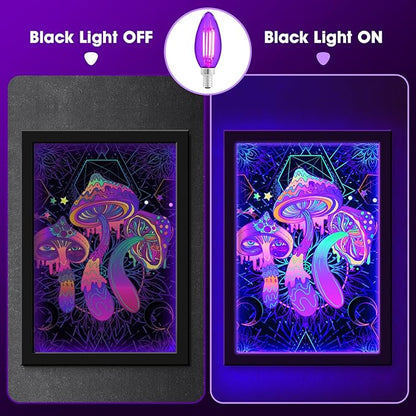 2 Pack Filament LED Candle Black Light Bulbs, 5W C35/B11 E12 Base,UVA Level 390-400nm, Glow in The Dark for Halloween Party, Body Paint, Neon Glow, Fluorescent Posters Decor