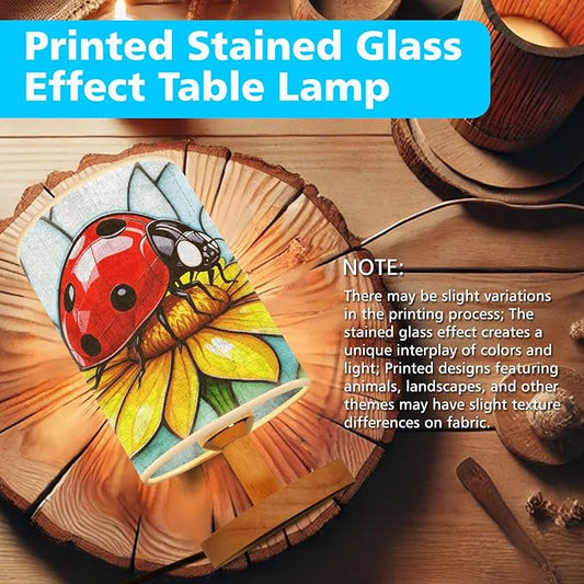 Ladybug Flower Table Lamp LED 3-Color Pressed Bedside, Ladybug Flower Shade Lamp with Wood Base for Bedroom Living Room Desk Office TL01