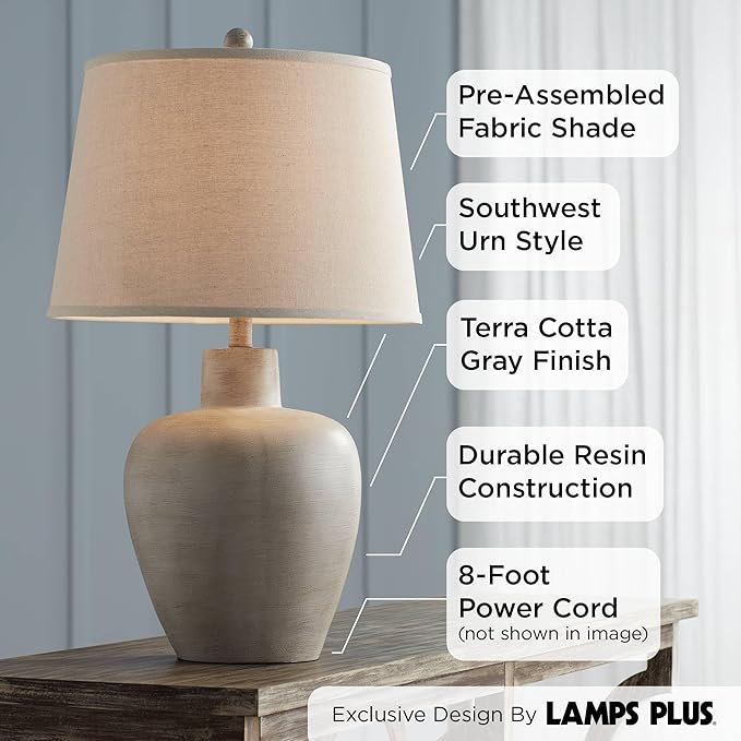 Regency Hill Glenn Rustic Country Cottage Style Table Lamps 27" Tall Set of 2 Southwest Urn Neutral Fabric Drum Shade Decor for Living Room Bedroom House Bedside Nightstand Home Office