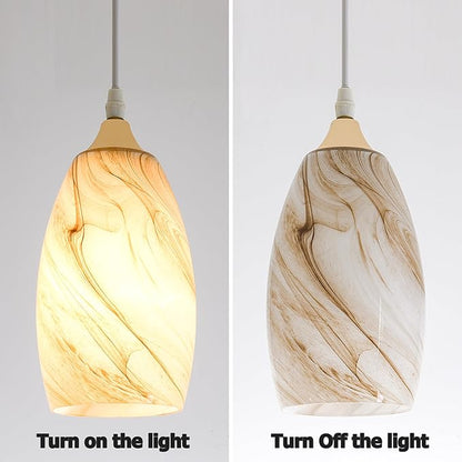 GO&SO Honey-Bronze Gradient Flow Pendant Light Shade, 7.8"H Oval Fixture, 1.57" Fitter, 2 Pack Kitchen Pendant Lighting Over Island -Hand-Blown Fluid Line Texture,for Chandelier Replacement Shades Set
