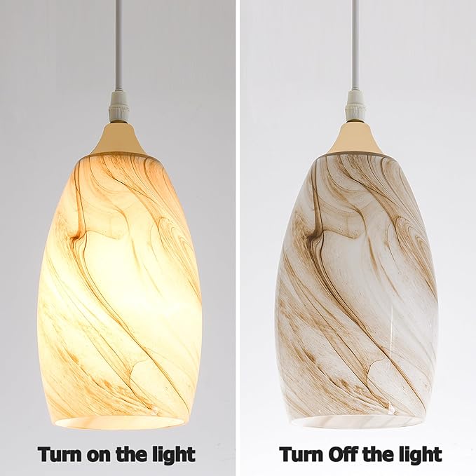 GO&SO Honey-Bronze Gradient Flow Pendant Light Shade, 7.8"H Oval Fixture, 1.57" Fitter, 3 Pack Kitchen Pendant Lighting Over Island -Hand-Blown Fluid Line Texture,for Chandelier Replacement Shades Set