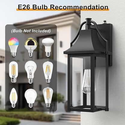 Dusk to Dawn Outdoor Wall Light, Waterproof Wall Sconces, Exterior Wall Mount Lantern Sconce with Glass, Black Patio Lanterns for House Garage Front Door, 14.8in, 1 Pcak