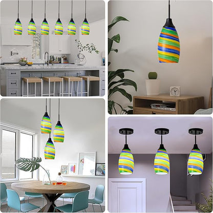 Mini Glass Pendant Light,4.72" Rainbow Hanging Lights 1-Pack Handblown Oval Rainbow Art Glass Hanging Pendant Light for Kitchen Island,Dining Room,Living,Foyer,Hallway, Entry