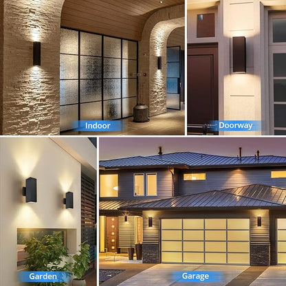 wowlite Outdoor Wall Light with Dusk to Dawn Sensor, 6000K Cool Light LED Up Down Sconce, Waterproof 13" Modern Square Matte Black Exterior Light Fixture Wall Mount for Porch Patio Garage, ETL Listed